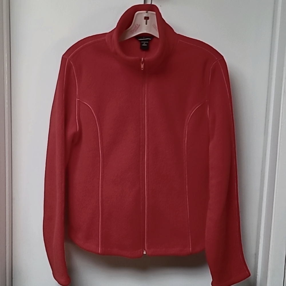 Vintage Moda Int red waist length zip up fleece jacket